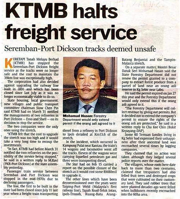 Halts Freight Services between Seremban-Port Dickson