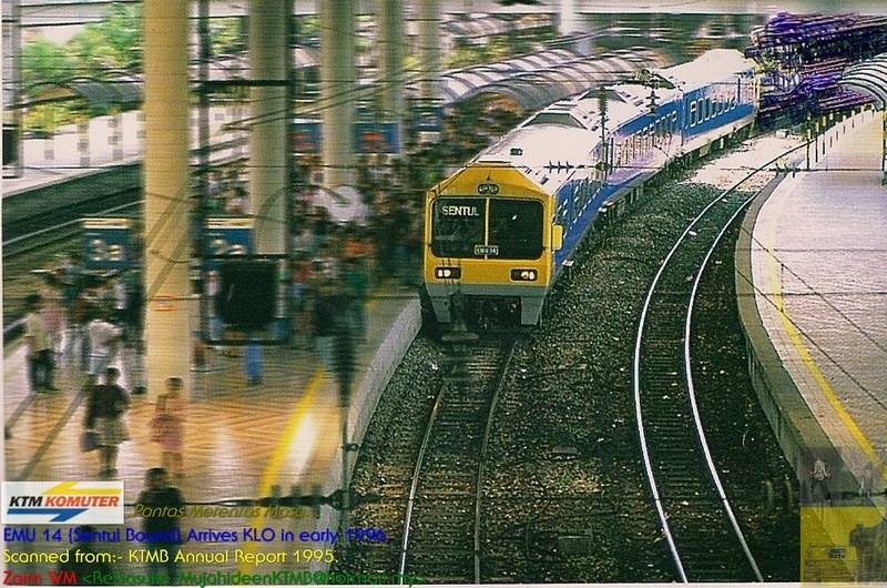 EMU 14 arrives at Platform 2, KLO in 1996.